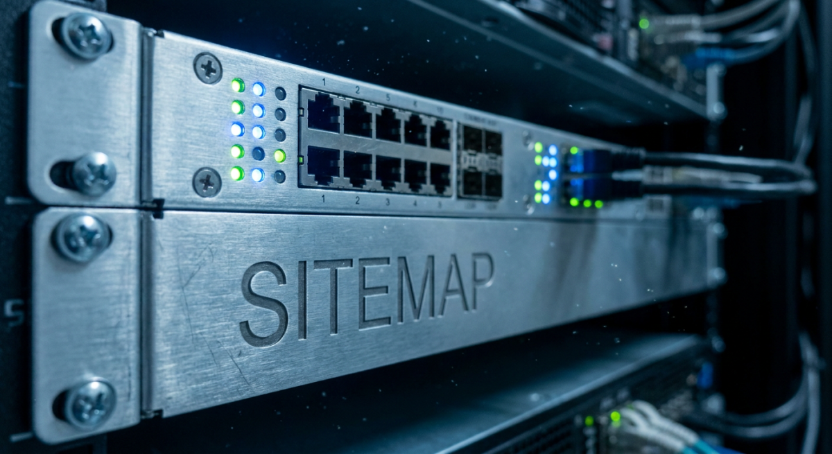 Серверная стойка, символизирующая индексацию и sitemap
